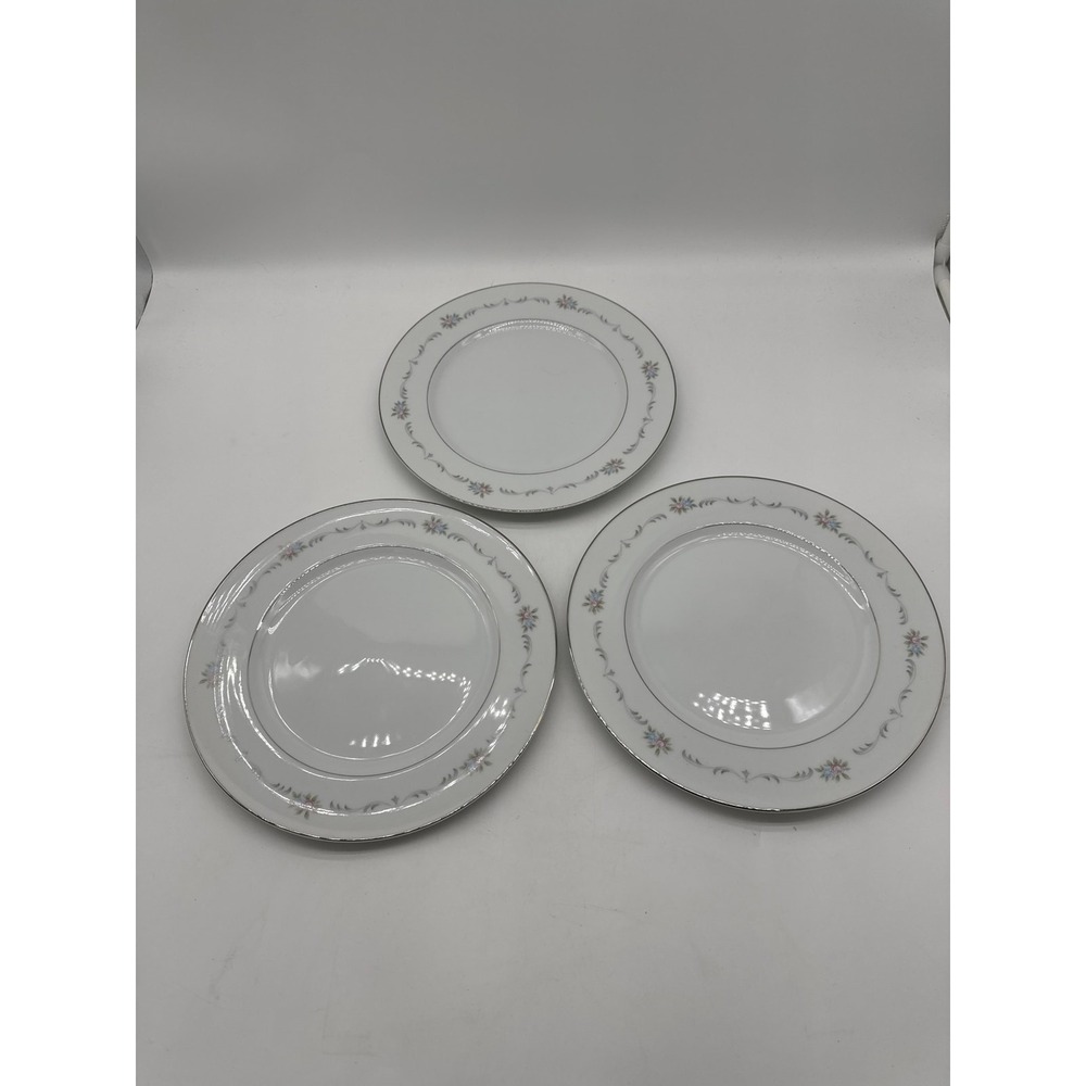 Wyndham VALENCIA Fine China Japan 364 Floral Silver‎ Trim Dinner Plate lot of 3